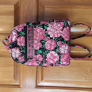 * Backpack Salmon and Black Fabric Floral Pattern, Size Medium, Like New